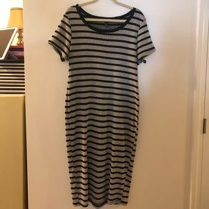 Forever21 Black and Grey Striped Bodycon Dress